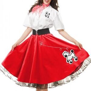 Charades 50's Poodle Skirt Outfit Costume Red Small NEW
